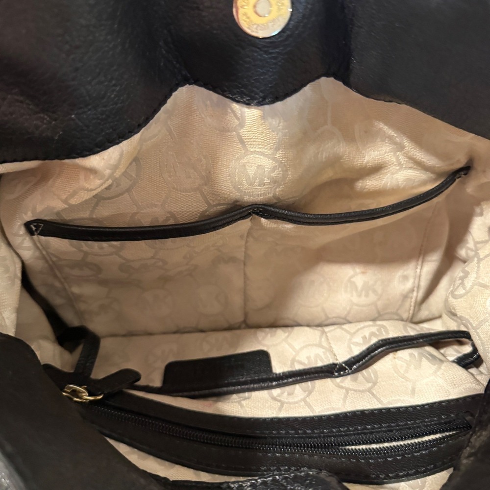 Michael Kors‎ Black Leather Satchel Shoulder Bag Gold Hardware Lock Charm - Picture 6 of 11